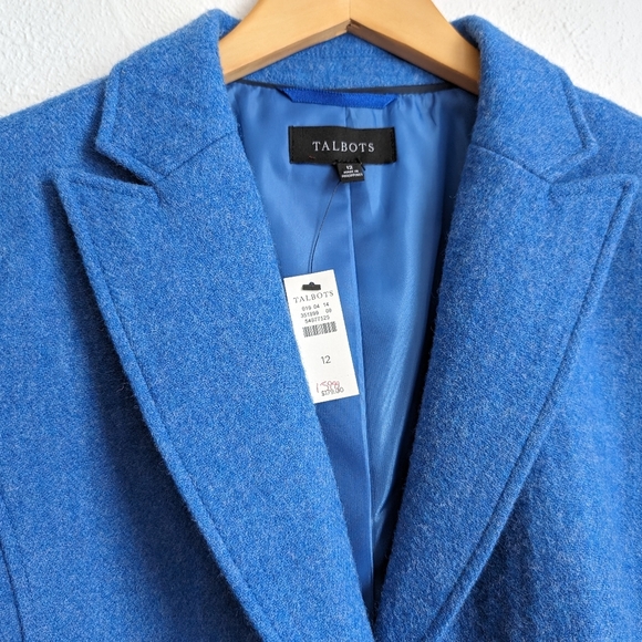 TALBOTS Wool Classic Bright Blue Felted Shetland Blazer Jacket - Picture 4 of 16